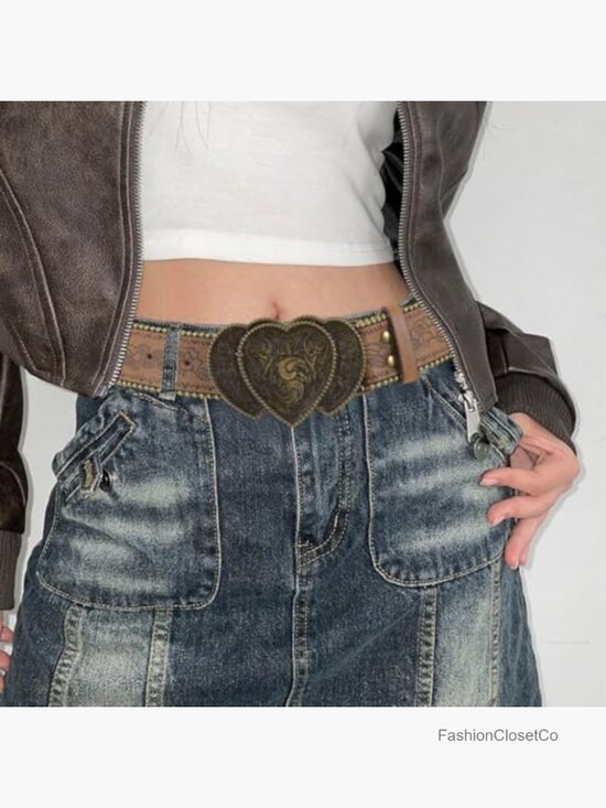 Vintage Studded Floral PU Leather Belt for Jeans